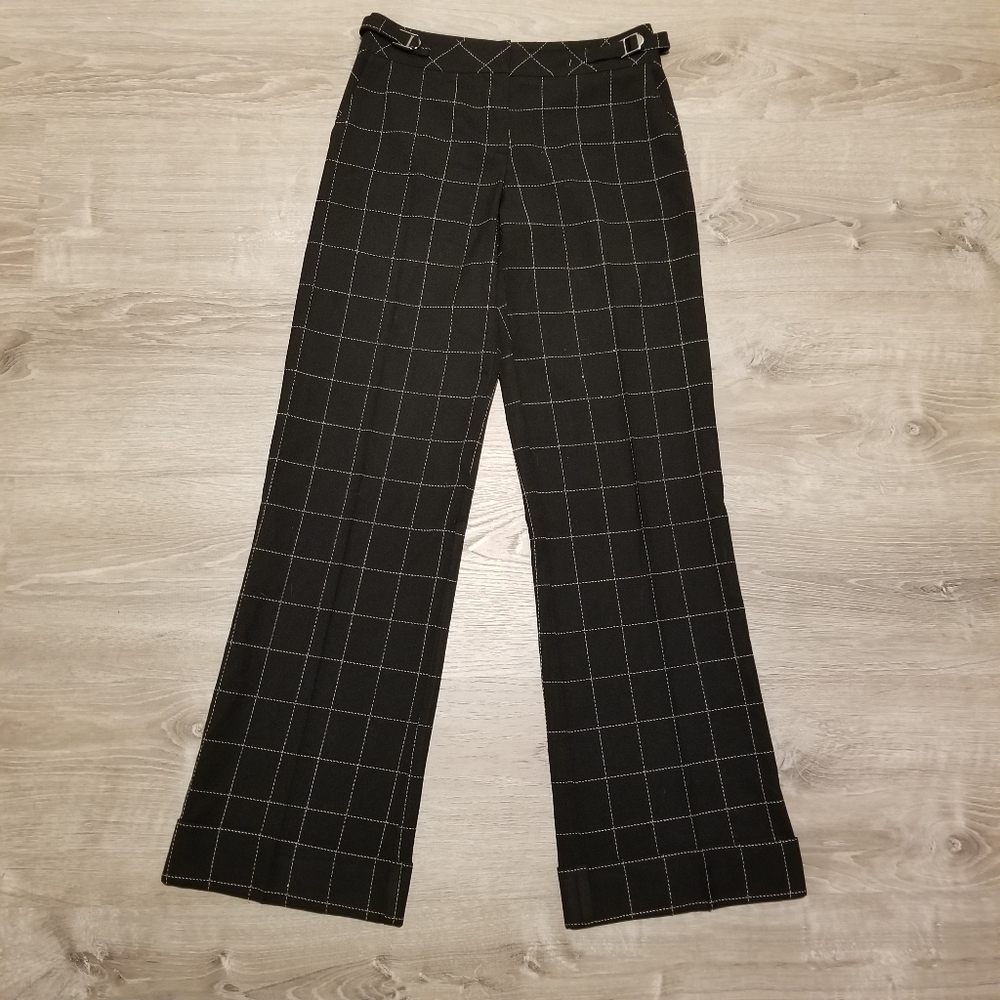 Trina Turk Womens Black and White Checkered Wide Leg Pants Size 2